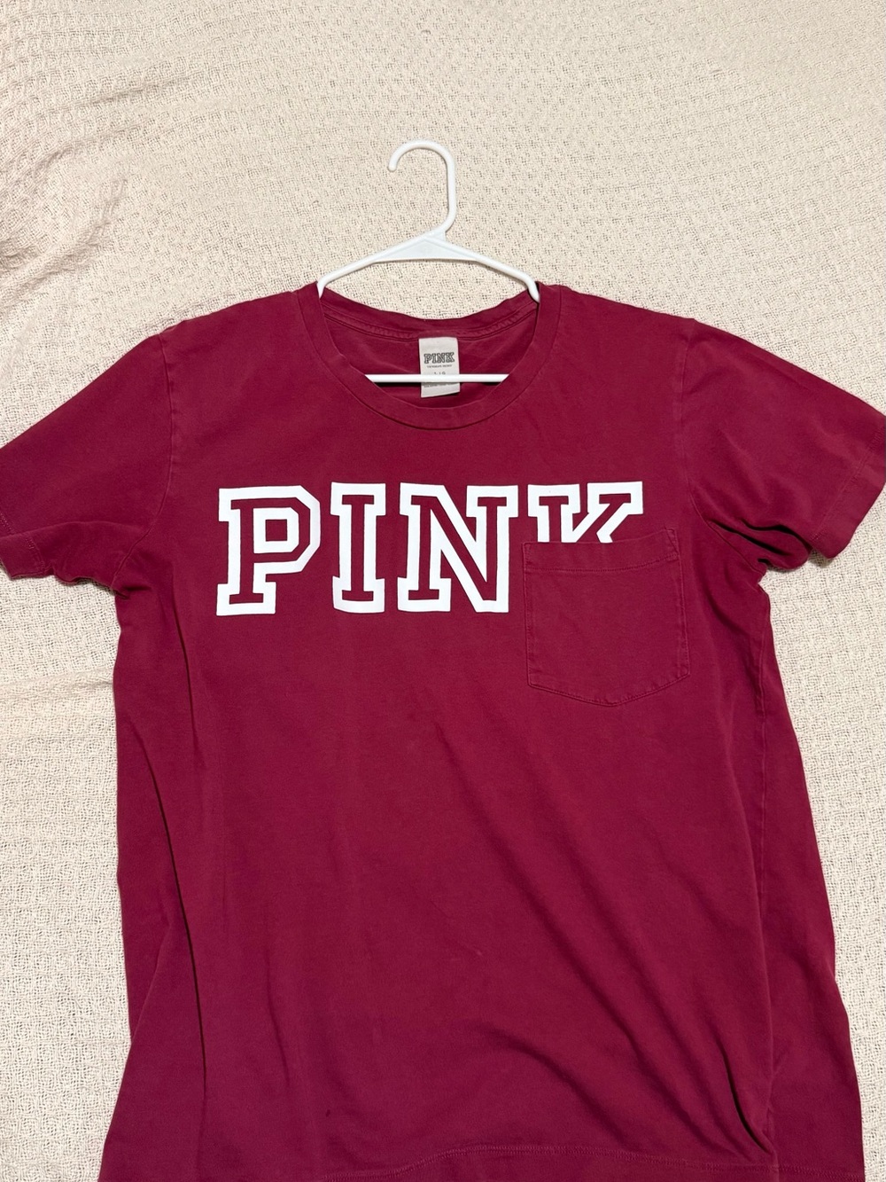 PINK Victoria's Secret Burgundy Crewneck Pocket Tee